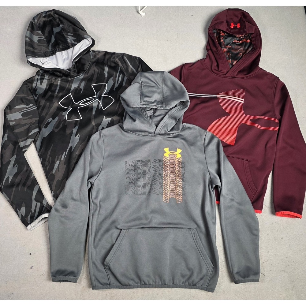 Lot Of 3 Under Armour Youth LARGE Hoodie Pullover Sweatshirts Loose Coldgear